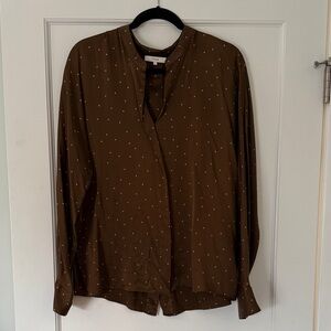 Vince Silk Blouse Chocolate Brown with Ivory Dots
